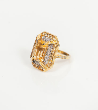 Hera Ring worn on the hand showing its sculptural, statement design