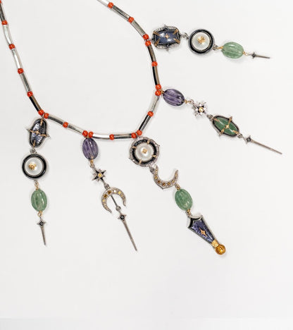 Detail of the citrine briolette drop finishing the pendant cluster on the Amdavad Necklace