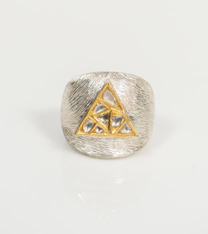 Ann Cocktail Ring, a chunky statement ring with UNCUT's signature Polki diamond mosaic design in gold