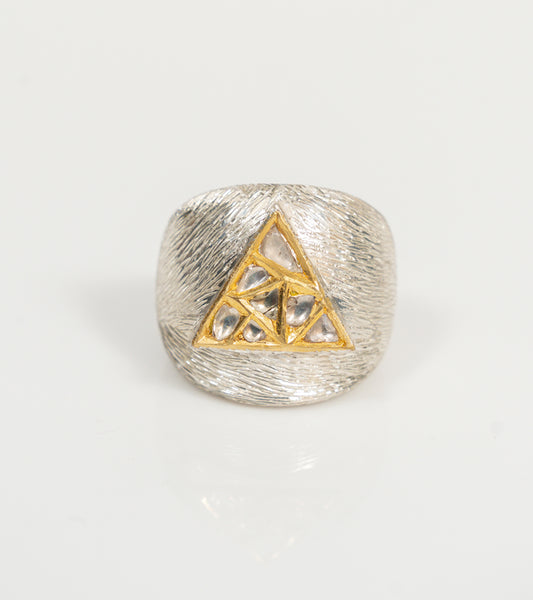 Ann Cocktail Ring, a chunky statement ring with UNCUT's signature Polki diamond mosaic design in gold