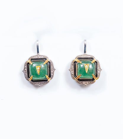Close-up of Aurora Earrings highlighting the crafted kyanite crystal and natural diamond accents