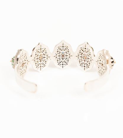 Bombay Stack Bold cuff worn on a bare arm, styled as the centrepiece of a bracelet stack