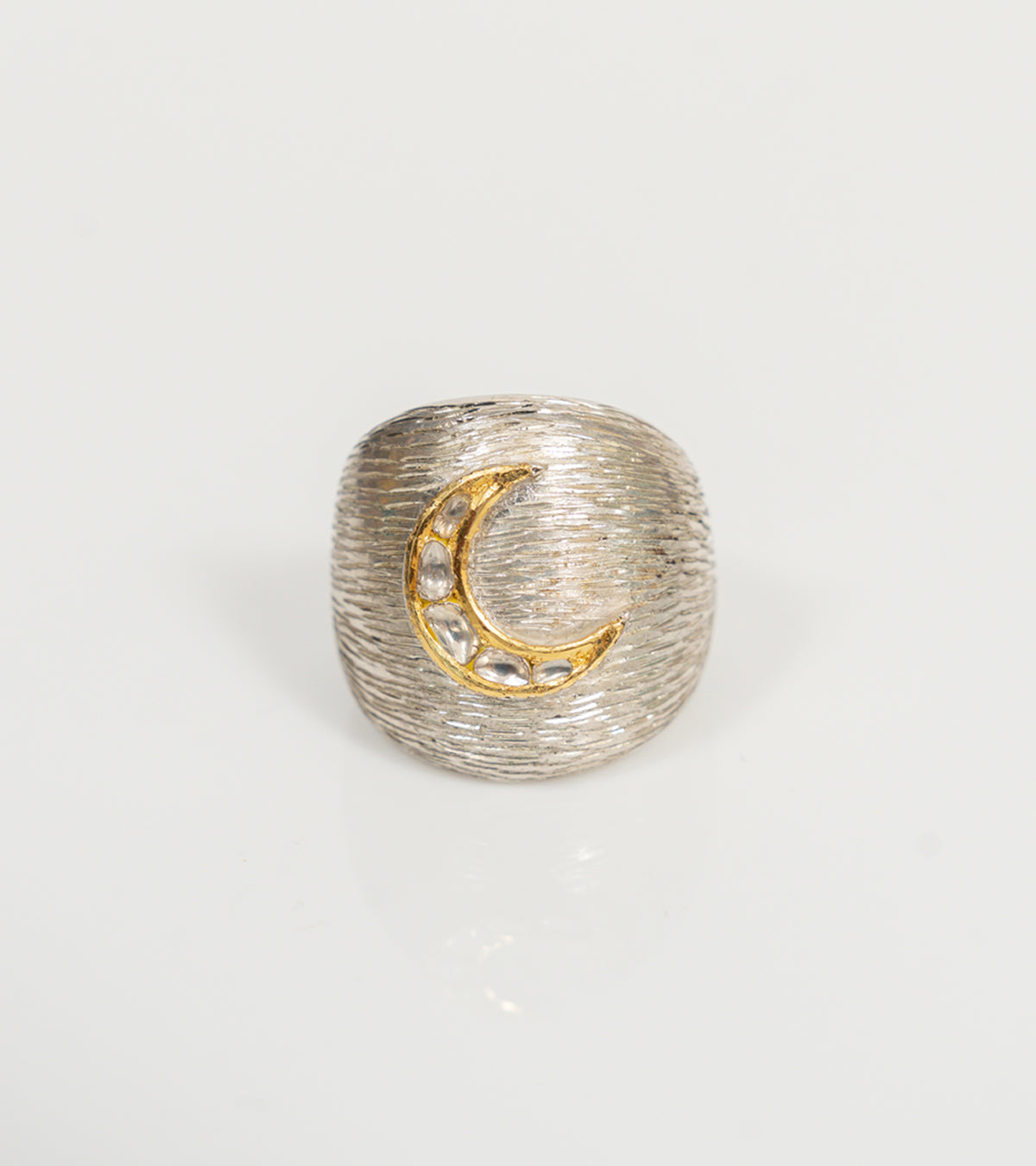 Eli Polki Diamond Ring, a chunky statement ring in 22K Kundan gold with uncut Polki diamonds