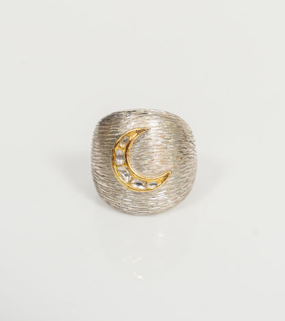 Eli Polki Diamond Ring, a chunky statement ring in 22K Kundan gold with uncut Polki diamonds