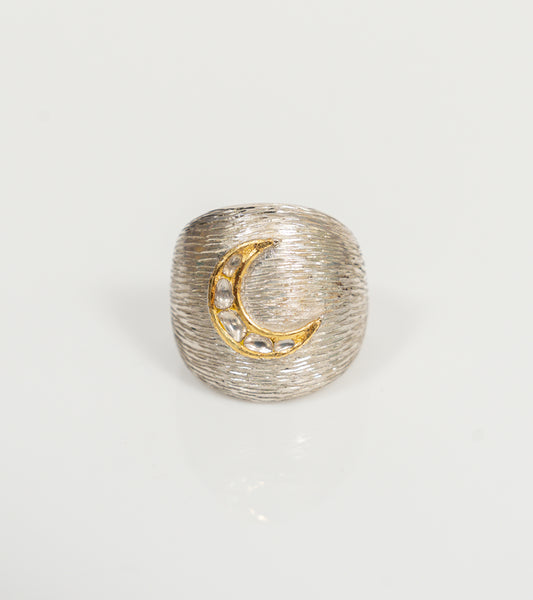 Eli Polki Diamond Ring, a chunky statement ring in 22K Kundan gold with uncut Polki diamonds