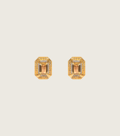 Hera Stud Earrings from UNCUT Modern in 18K gold with a golden topaz centre, citrine, and natural diamonds