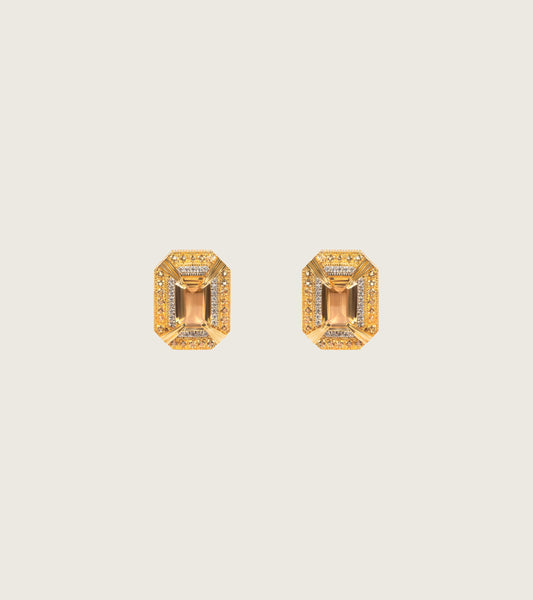 Hera Stud Earrings from UNCUT Modern in 18K gold with a golden topaz centre, citrine, and natural diamonds