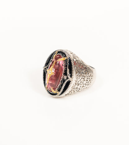 Jaipur Ring in the rose quartz colorway, offering a softer, romantic take on the same design