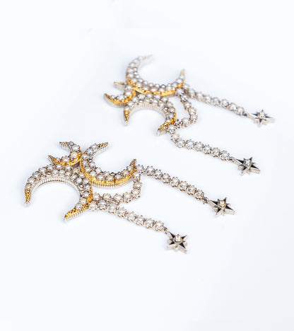 Detail of the delicate Japanese pearls and star drops on the Kashvi Earrings