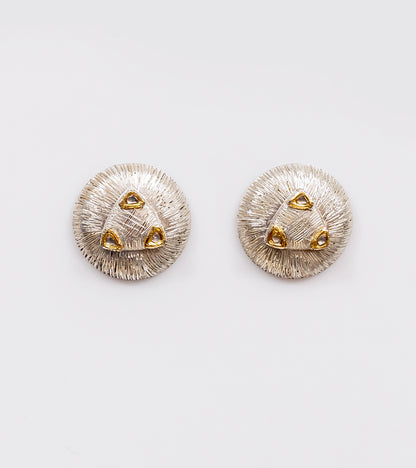 Mia Earrings with luminous Polki diamonds set in textured sterling silver with fine 22K gold accents