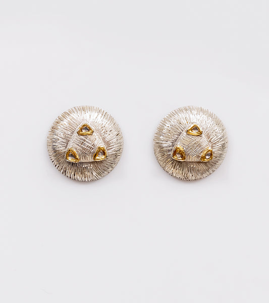 Mia Earrings with luminous Polki diamonds set in textured sterling silver with fine 22K gold accents