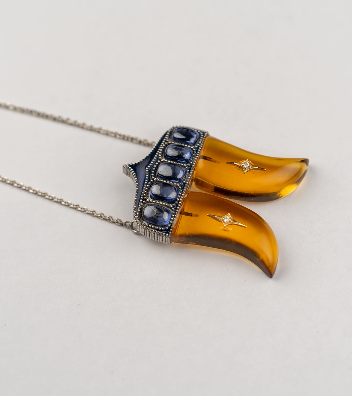 Detail of the blue hand-painted enamel finish on the Rio Pendant