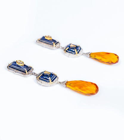 Detail of the luminous yellow topaz crystal drop on the Rumi Earrings