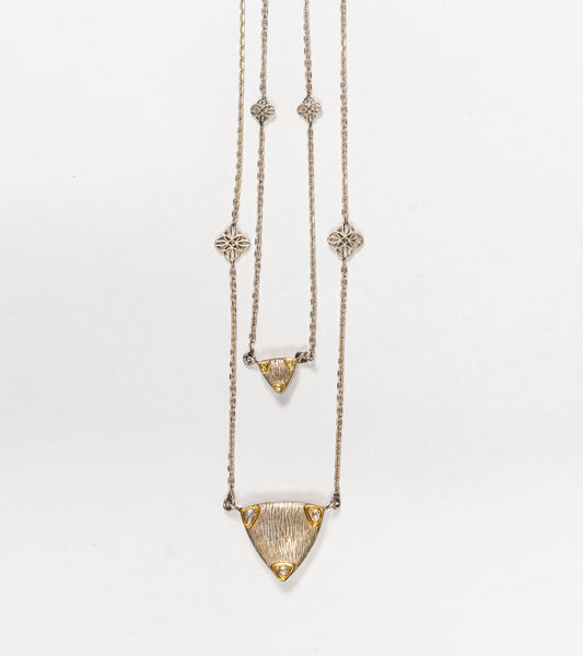 Sky Necklace Set duo of trillion chain necklaces in 22K Kundan gold with Polki diamonds
