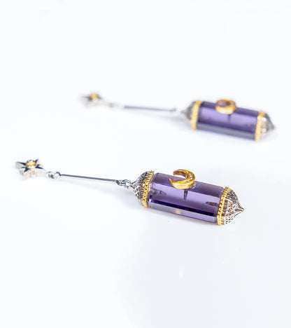 Detail of the hand-painted black enamel and gold work on the Zaranj Danglers