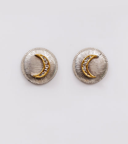 Ziv Studs in a crescent moon silhouette featuring natural Polki diamonds set in sterling silver with fine 22K gold accents