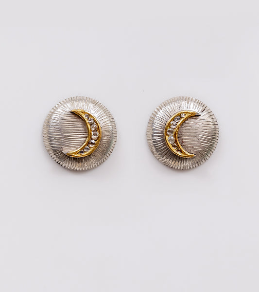 Ziv Studs in a crescent moon silhouette featuring natural Polki diamonds set in sterling silver with fine 22K gold accents